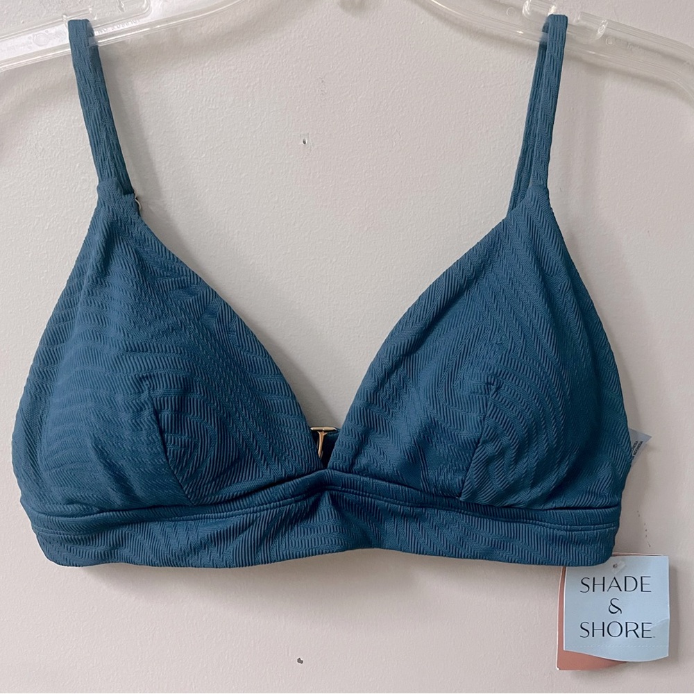 Shade & Shore Teal Ribbed Triangle Bikini Top